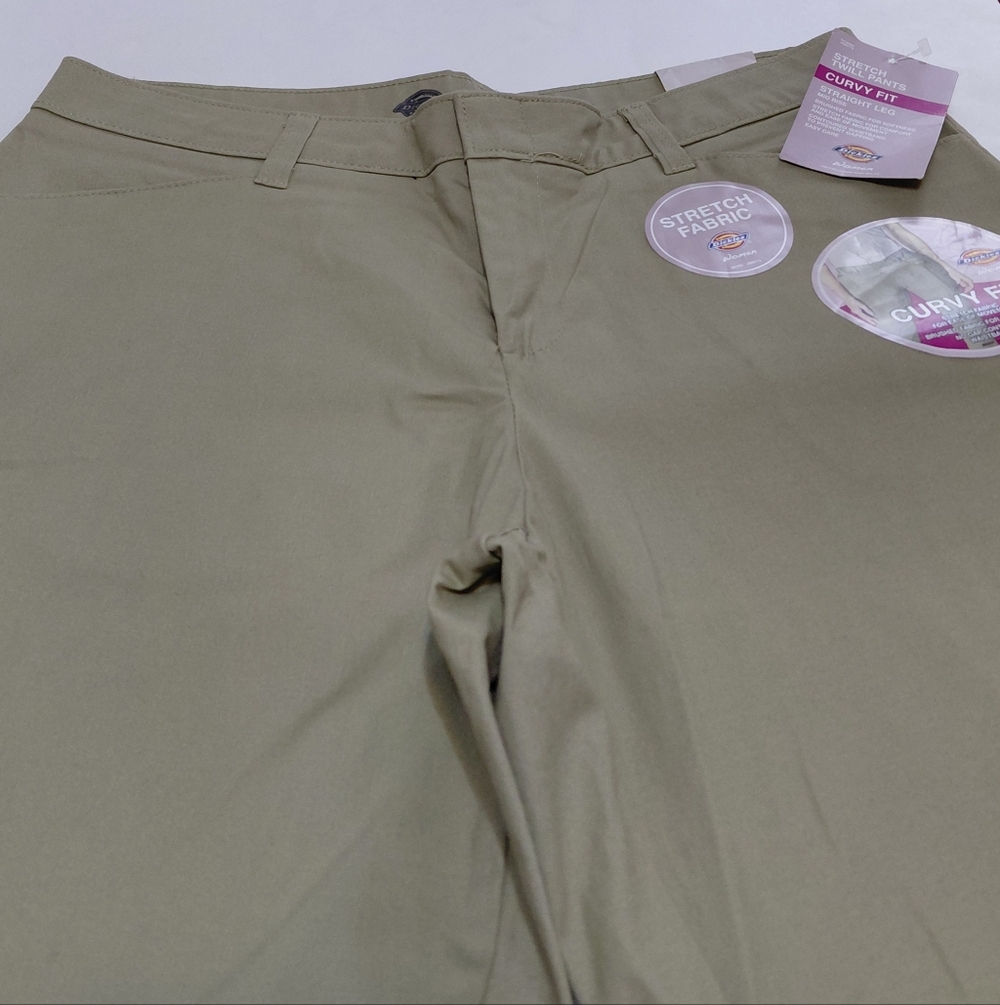 DICKIES Women's Beige Straight-Leg Curvy Fit Stretch Twill  Pants - 12 SH